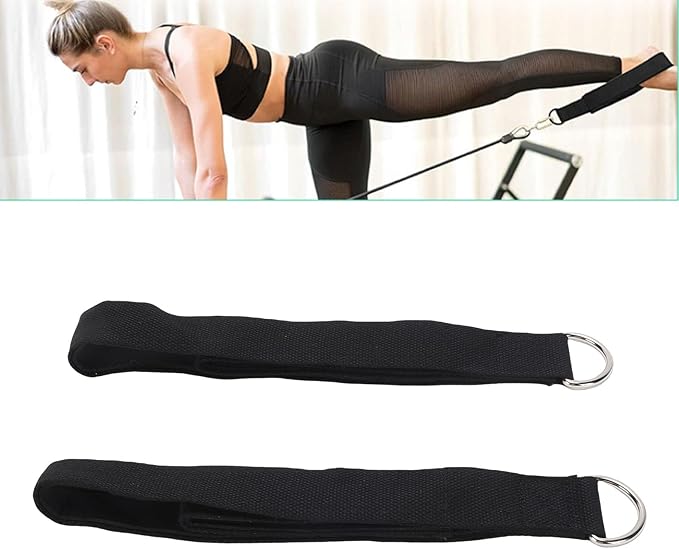 2Pcs Double Loop Pilates Straps, Adjustable Wrist Leg Bands with D Rings & Soft Padding for Strength Training