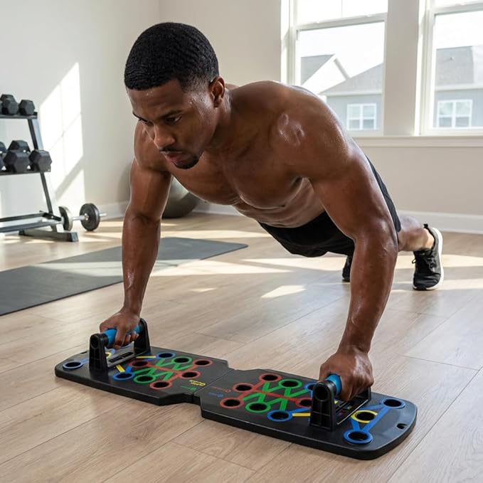 Push Up Board for Home Workout, Multifunctional 28 in 1 Foldable Pushup Station with Non-Slip Mat, Resistance Bands & Storage Bag. Perfect All-in-One Strength Training Equipment for Chest, Arms, Core, and Back, Compact Gym Gear for Men & Women