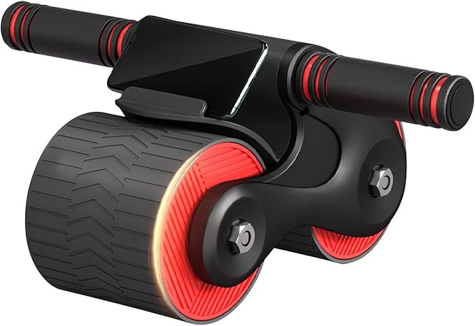 Automatic Rebound Ab Roller, Non-Slip Wheel with Kneel Pad & Phone Holder