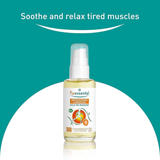 Puressentiel Muscle Relaxing Organic Massage Oil with Arnica and Wintergreen - Aromatherapy Oil for Muscle Tension - Alcohol Free, Plant Based - Revive Sore, Tired Joints and Body Aches - 3.5 Oz