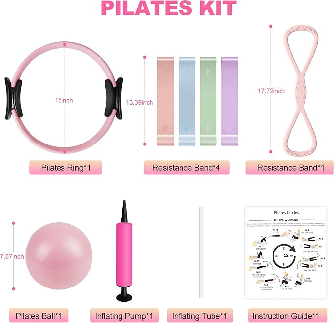 Pilates Kit, Pilates Essentials Kit for Women, 15” Pilates Ring and Ball Set