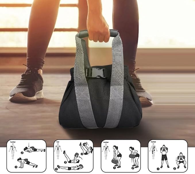 Adjustable Canvas Kettlebell Sandbag with Ergonomic Silicone Handle for Strength Training, Home Gym, Yoga, Weightlifting, 0-35 lb Capacity, Fillable, Black