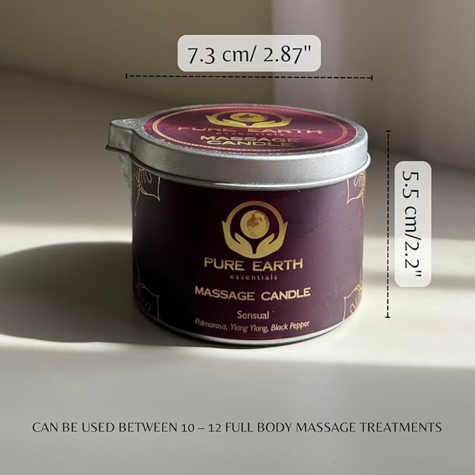 Sensual Massage Candle - Melts to Silky Oil - Skin Moisturizing Candle Massage Oils for Date Night (160 Grams or 6 oz.) - with Palmarosa, Ylang Ylang, Black Pepper by PURE EARTH essentials