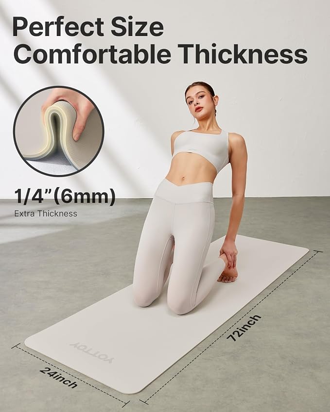 Yoga Mat,Non-Slip TPE Exercise Mat(1/4 Inch) for Pilates, Fitness & Barefoot Workouts, Home Gym Studio with Strap & Bag