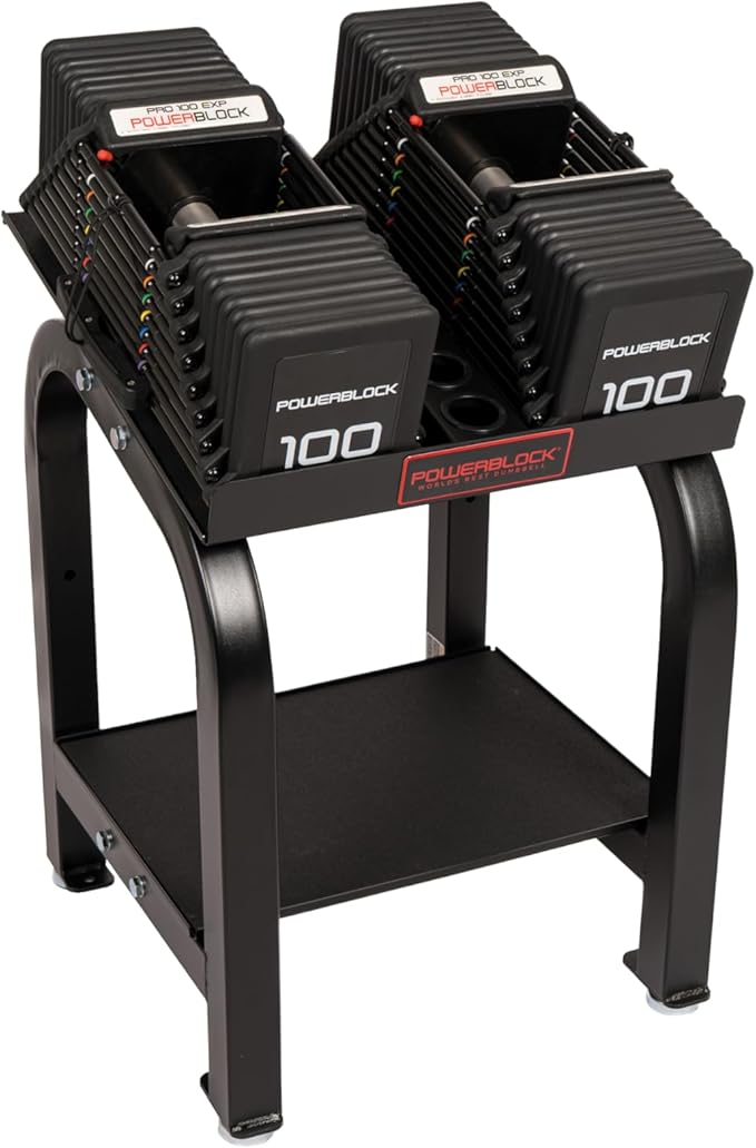 PowerBlock Home Rack Stand, Dumbbell Rack & Weight Rack With Tray, Supports Dumbbells up to 100 lbs, Durable Steel Construction, Home Gym Strength Training, Innovative Workout Equipment