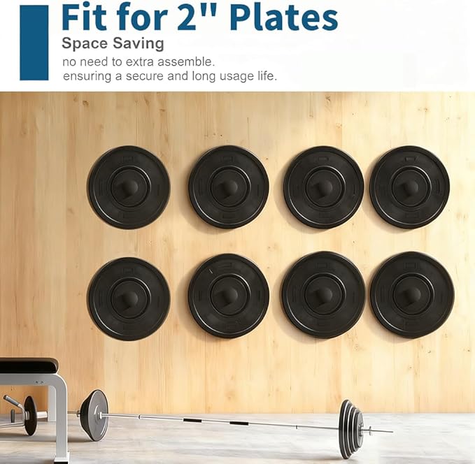 Wall Mounted Weight Plate Holder, Bumper Plate Rack for Home Gym Wall Organized, All Kinds Sizes