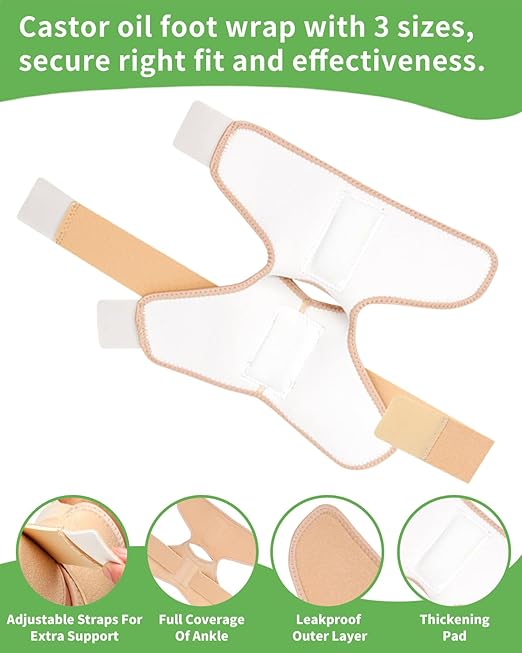 Castor Oil Pack Wrap For Foot Ankle Wrap Foot Wrap For Plantar Fasciitis Relief Foot Pain Relief,Adjustable Breathable Compression Ankle Support,Beige,Size S,Castor Oil Not Included,1 Per Pack