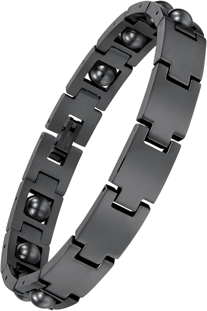 Women's Magnetic Therapy Bracelet with Rotable Obsidian Beads & 5 Powerful Magnets – Adjustable, Stylish Wellness Accessory for Stress Relief, Pain Relief & Energy Balance(Black)
