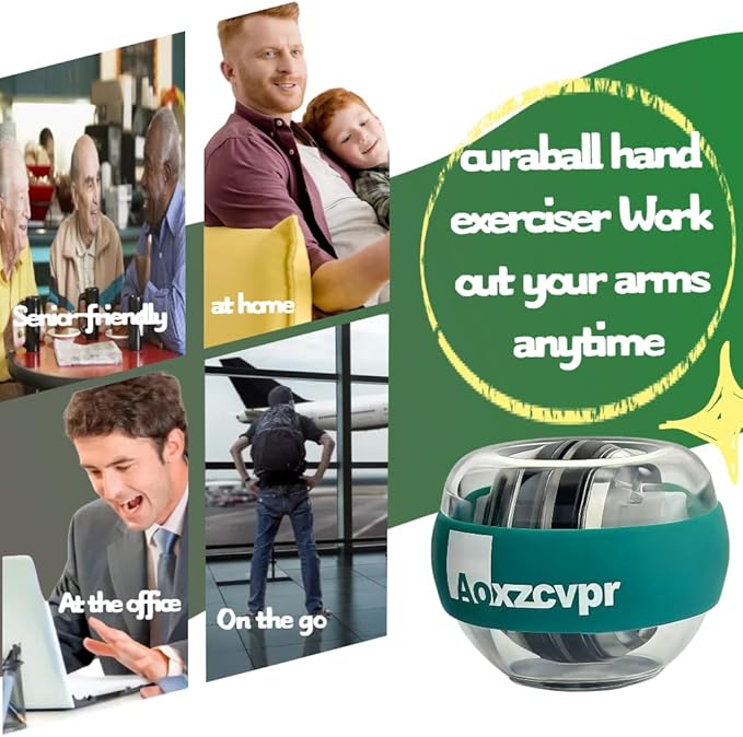 Gyro Power Torque Ball Wrist Exerciser - Auto Start Spinner with LED - Strengthen Grip, Forearm, & Hand - Hand Trainer for Sports Enthusiasts.