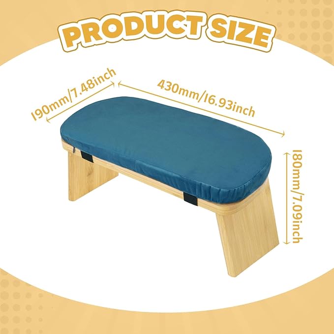 Meditation Bench Kneeling Stool Chair Wooden Prayer Bench Meditation Stool, Blue