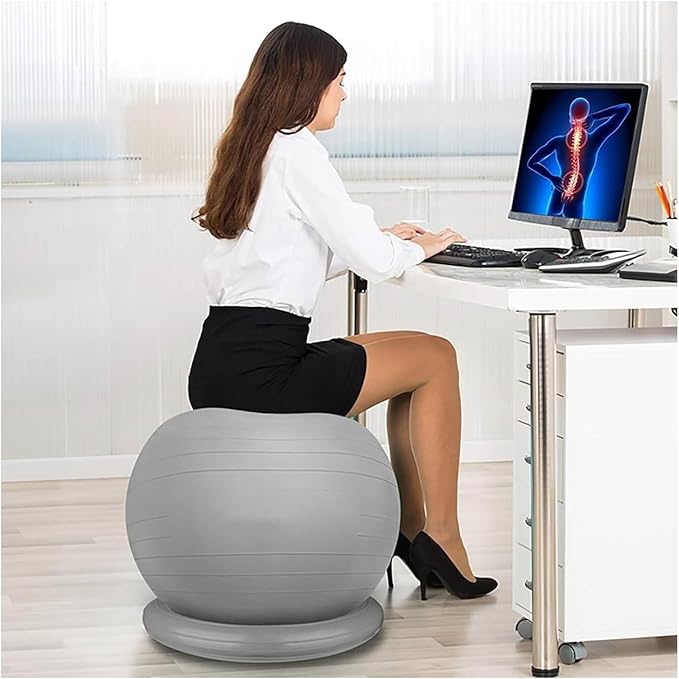 Yoga Ball Chair,Yoga Ball，Exercise Ball, Office Ball Chair with Base & Pump Stability Yoga Ball Seat for Back Pain Relief Home Gym Exercise Ball Chair for Core Strength Training(Light Gray,Diameter 65