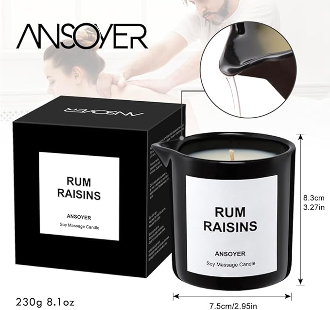 Massage Oil Candle for Men, Ultra Hydrating Body Care with Soybean Oil, Body Oil Candle, 8.1oz, Amazing Gift (Rum Raisins)