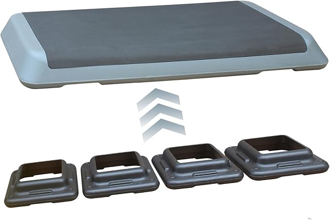Adjustable Aerobic Workout Step Platform with 4 Stackable Risers in Fitness Exercise Platform Trainer,43” Aerobics Workout Stepper for Home Gym Cardio Strength Training