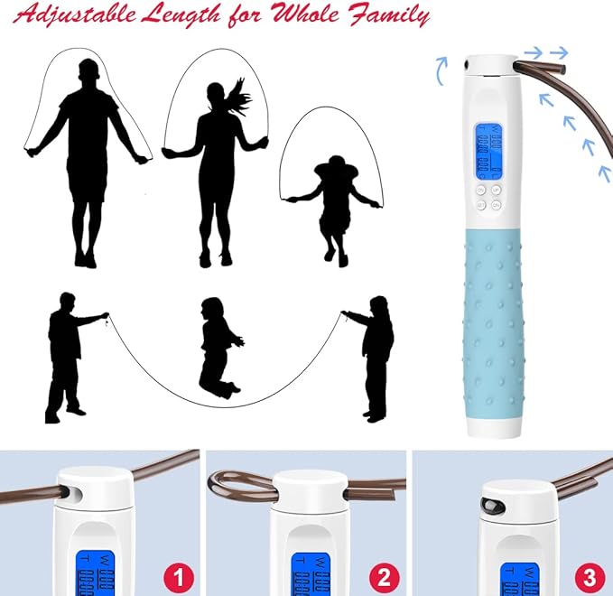 Te-Rich Jump Rope, Weighted Jump Rope for Fitness, Skipping Rope with Counter - Heavy Handles, Adjustable Length - Cordless Jumping Rope for Men Women Kids Fitness Exercise Training