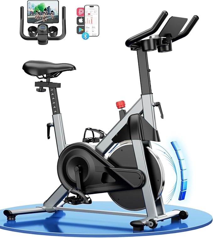 Superun Exercise Bike, Stationary Bikes for Home with Brake Pad, Low Noise Spin Bike with 300LBS Weight Capacity, Indoor Cycling for Home Gym with Pad Mount LCD Monitor and Cup Holder