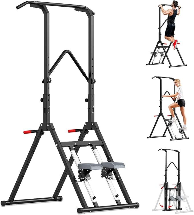 Pull Up Bar Free Standing with Stair Stepper, Adjustable Power Tower Dip Station, Multi-functional Strength Training Pull-up Bars for Home Gym Equipment