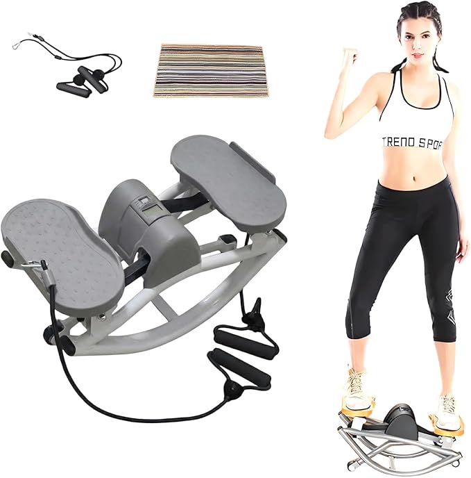 U-Shaped Rock Stepper, with Resistance Band & Mat - Side to Side Low-Impact Fitness Stepper for Home Workout, Compact for Legs Glutes Abs, Rock Stepper with Digital Display