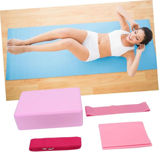 Mikikit Yoga Gear Yoga Block Latex Pull Towel Stretch Band Resistance Ring Mat and Blocks Kit