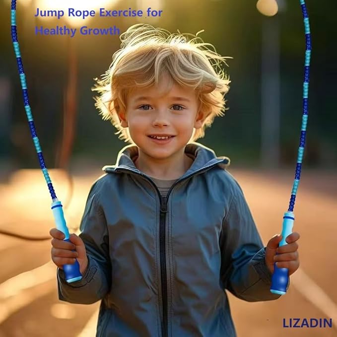 Jump Rope for Kids, Soft Beaded Skipping Rope, Adjustable Length Tangle-Free Segmented Jumping Rope for Kids Students Man and Women