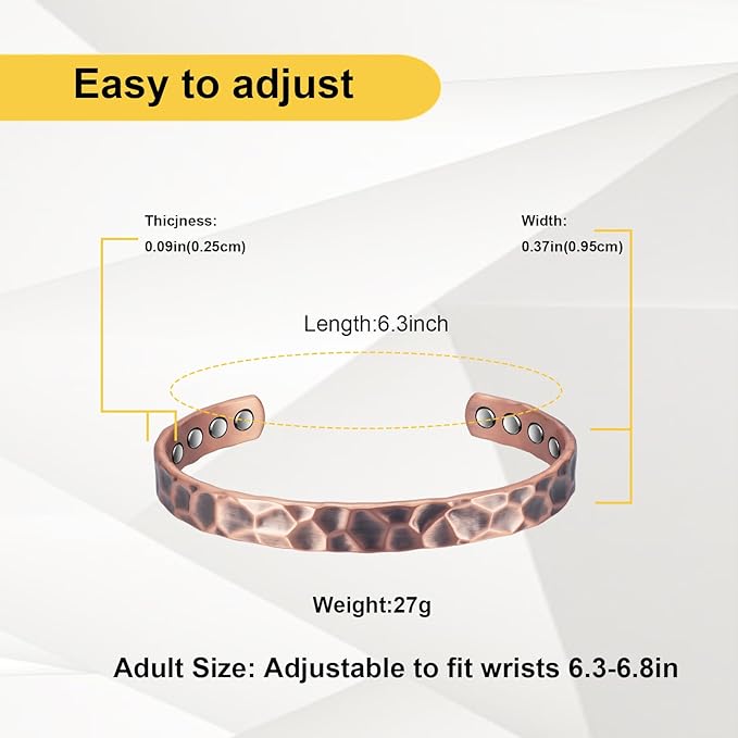 Magnetic Copper Bracelets for Women, 99.9% Pure Copper Solid Vintage Adjustable Bracelet, Fashion Jewelry Present (0286Q)