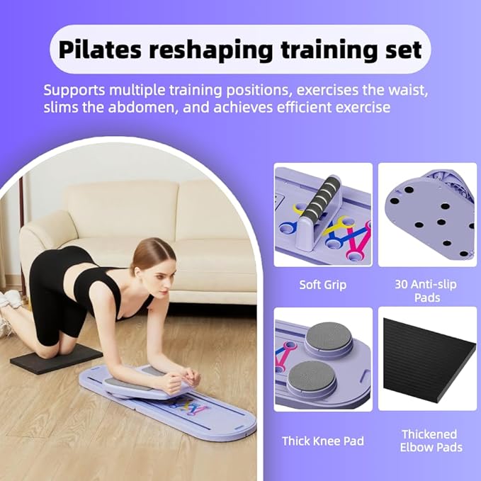 Pilates Board,Portable Home Gym for Women,Multifunctional Pilates Workout Equipment Include Ab Board, Ab Core Trainer,Resistance Bands,Abs Core Workout Equipment