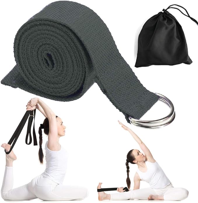 Cotton Exercise Yoga stretch Strap - Sturdy Flexibility Tensile Belt Adjustable Metal D-Ring Buckle, Hold Poses for Daily Stretching, Pilates, General Fitness, and Physical Therapy