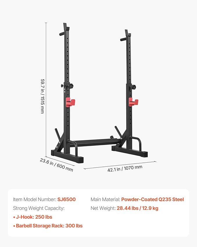 VEVOR Power Cage Squat Rack, Home Gym Power Rack with Adjustable Height & Width, 550LBS Strength Training Workout Equipment with Barbell Storage Racks & J-Hooks for Bench Press, Squat, Weight Lifting