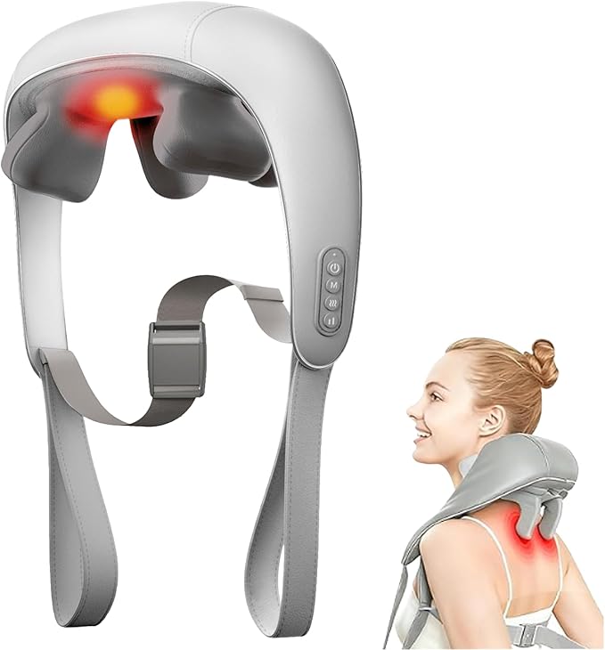 Shiatsu Neck and Shoulder Massager with Heat, Cordless Rechargeable, Hand-Free/Handheld, Deep Tissue Pain Relief for Trapezius, Portable for Home/Office/Travel, Ideal Gift for Women/Men