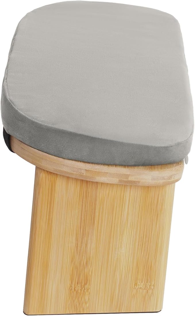 Meditation Bench Foldable & Ergonomic, Kneeling Meditation Stool with 5° Forward Tilt & 400lbs Capacity, Bamboo Meditation Stool with Detachable Velvet Cushion forYoga Prayer (Gray)