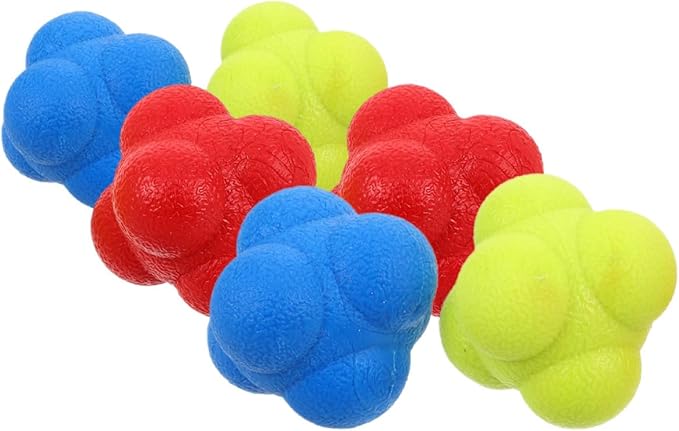 6pcs Hexagon Reaction Balls Set 5.5cm Red Yellow Blue Hand Eye Coordination Training Balls for Speed and Agility Fitness Indoor Sports Training