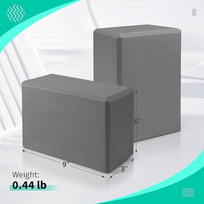 Yoga Blocks 2 Pack 9x6x3 Inches, Sturdy Foam Yoga Block, Premium EVA, Non Slip High Density for Pilates Meditation, Stretching and Toning