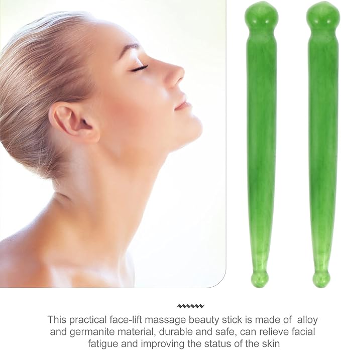 Healifty 4Pcs Natural Jade Face Massage Tools 4.9 Inch Facial Scratching Bars for Neck Head Wrinkle Care and Spa Therapy Wand Set