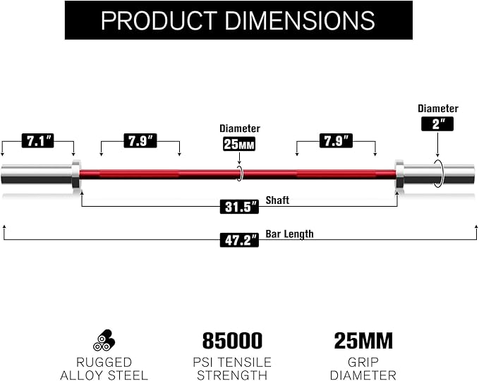 RITFIT Olympic Barbell 4ft/6ft - 2 Inch Weight Bar for Strength Training, Weightlifting, Squat, Deadlift, Bench Press, Curl, Overhead Press - 350lbs/500lbs Capacity