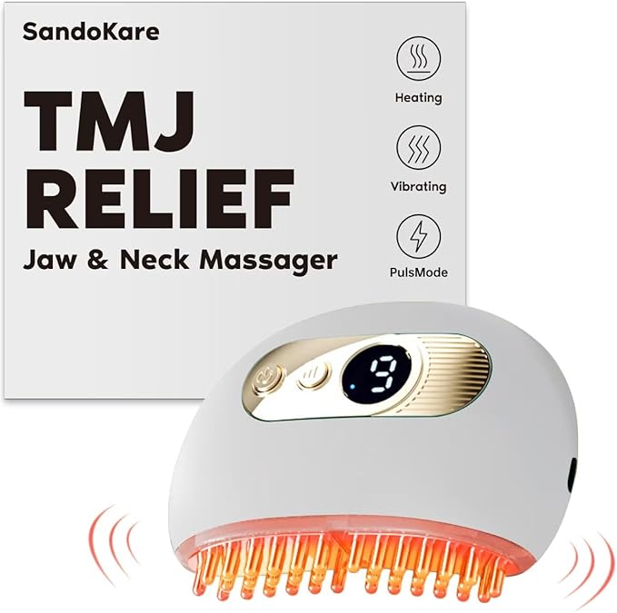 TMJ Relief Products Jaw, TMJ Relief Massager, Vibration and Heating, Ergonomic Multi-Needle Design TMJ Massage Tool, Effective Jaw & Neck Pain, Grinding and Clenching Teeth Relief (White)