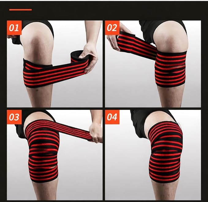 Knee Wraps for Weightlifting Bodybuilding Deadlifting and Squats, Black and Red Striped, 72 Inches Length, Gym Fitness Workout Support, Pair