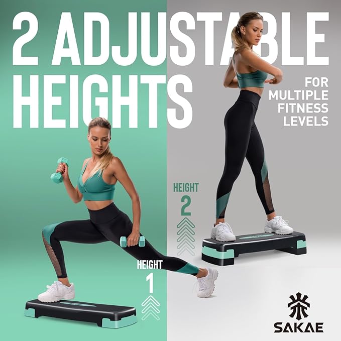 SAKAE Exercise Step Platform Set with Ankle Weights & Measuring Tape, Adjustable Height 2 Level Risers Workout Step Trainer, Aerobic Steppers for Home Gym Exercise Fitness Workout, Multiple Colors