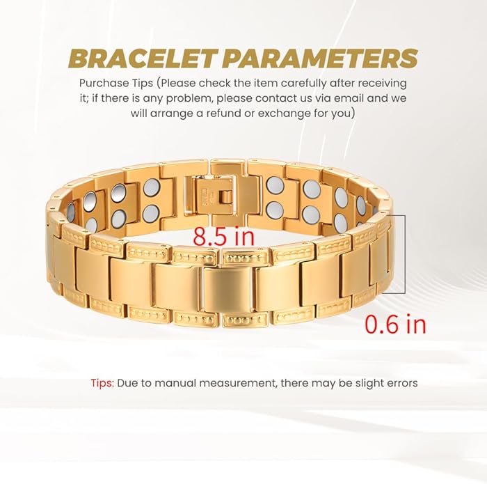 Magnetic Bracelets for Men，Stainless Steel Bracelet Lymphatic Drainage Therapeutic Magnetic Bracelets with Double Row Magnets Jewelry Gift with Adjust Tool