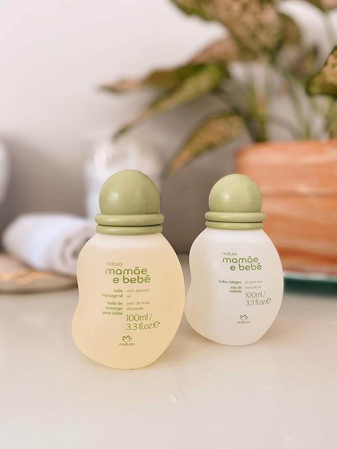 natura - Mamãe e Bebê Baby Massage Oil - 100% Vegan - Safe & Gentle Lightweight Formula - 99% Natural Origin - All Skin Types - Cruelty Free - Brazilian Beauty - Baby Essentials - 3.38 fl oz (100ml)