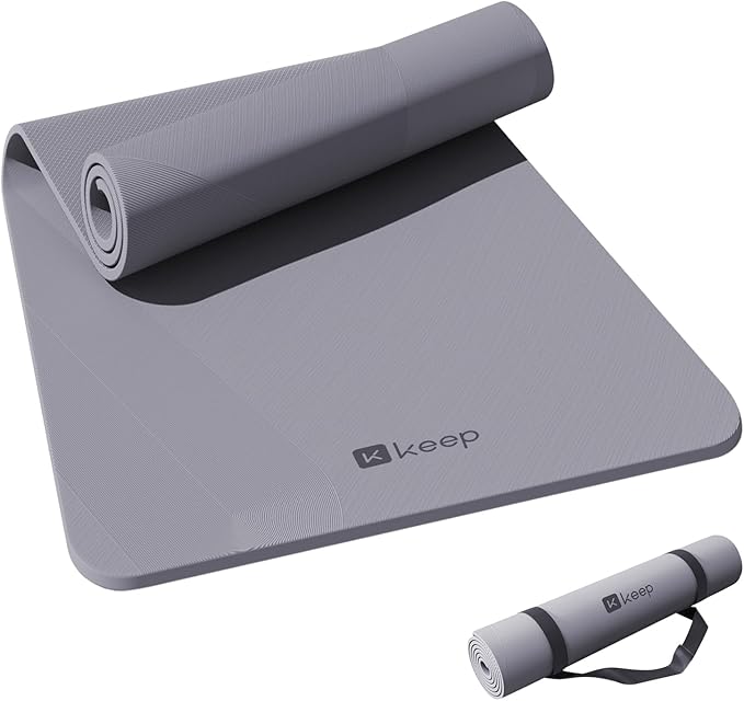 KEEP Yoga Mat, 32" Extra Wide Exercise Mat with Strap for Men and Women, 7mm Thick Double-Sided Non-Slip Eco-friendly Yoga Mat for Pilates, Workout and Fitness