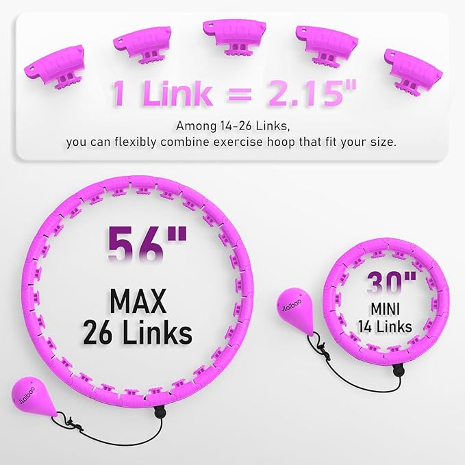 Weighted Hula Circle with 26/32 Links(56-66 Inch) for Adults Weight Loss, Infinity Fitness Hoop Plus Size, for Women Smart Exercise Equipment