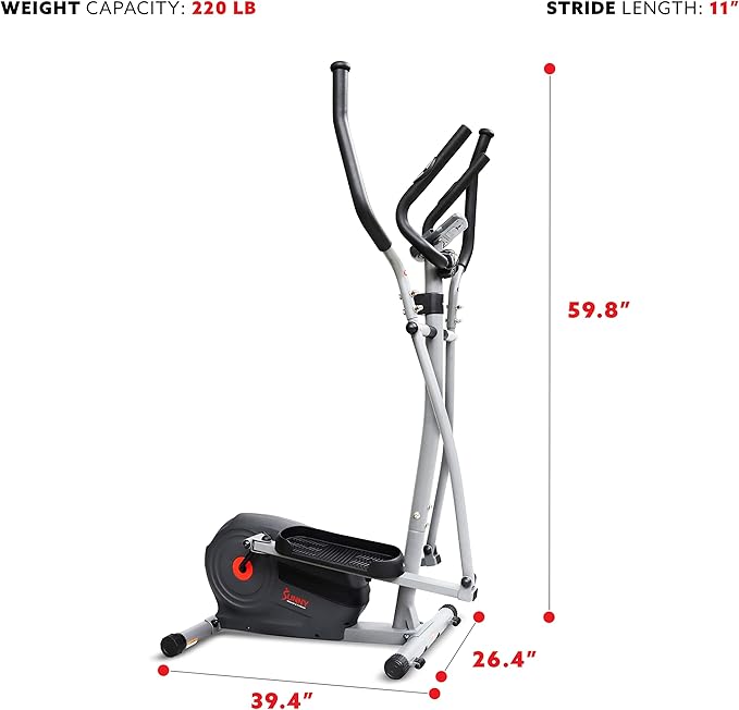 Sunny Health & Fitness Elliptical Exercise Machine, Silent Magnetic Fully Body Training with Pulse Rate Grips, LCD Performance Monitor Equipment for Home Gym, Adjustable Resistance SunnyFit App Access