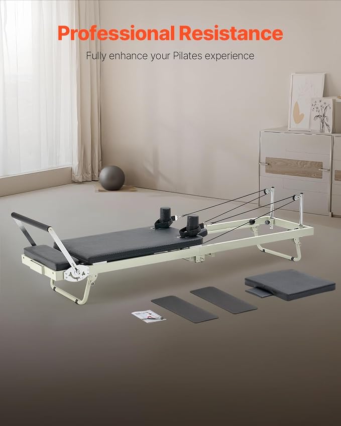 VEVOR Pilates Reformer, 91" Foldable Reformer Pilates Machine with Adjustable Reformer Heights, Pilates Equipment for Home Gym Studio Use with Dual Resistance Spring and Jump Boards