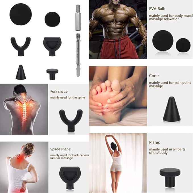 CALIDAKA 9pcs Jigsaw Massage Adapter Bit Massage Ball of Percussion Attachment Tool for Soft Tissue,Deep Tissue,Trigger Point Massage Gun Tips