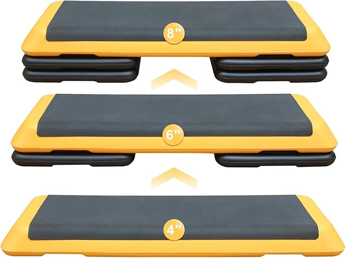 Adjustable Aerobic Workout Step Platform with 4 Stackable Risers in Fitness Exercise Platform Trainer,43” Aerobics Workout Stepper for Home Gym Cardio Strength Training
