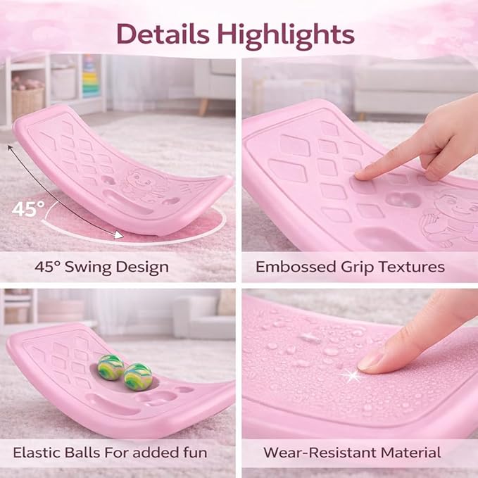 Rocker Board Balancing Training,Balance Board, Plastic Balance Seesaw Board with Elastic Ball, Improves Motor Skills and Build Core Strength, for Kids Toddlers Teens Balance Training, Balance boa