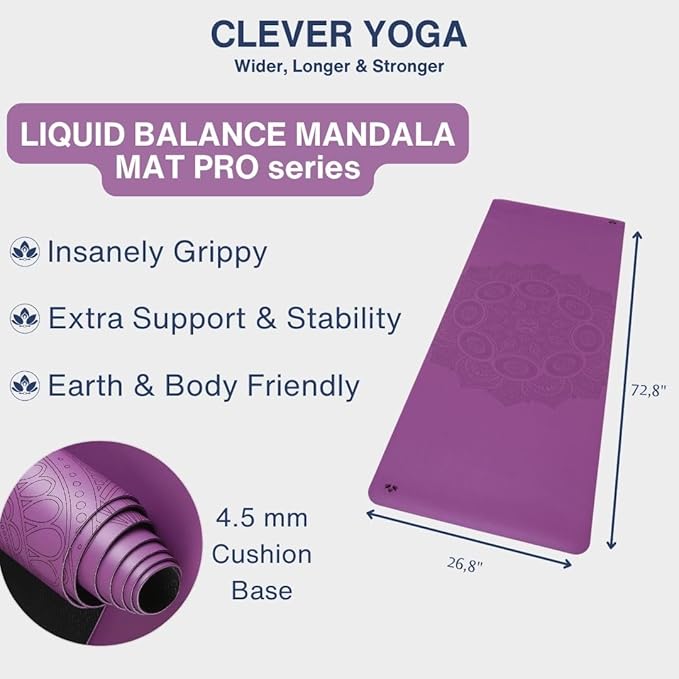 Premium Clever Yoga Mat - Extra Long Yoga Mat Suitable For All Yoga Types - Workout Mat For Home Or On The Go - Includes Our Perfect Fit Mat Bag