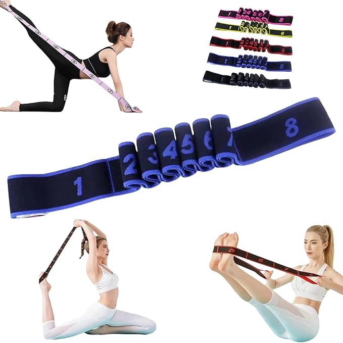 Fitness Resistance Band for Stretching and Yoga, Fashion Puller Exercise, Numbered Resistance Band with Handles for Arms, 8 Loops Elastic Exercise Bands for Yoga, Stretching, Fitness