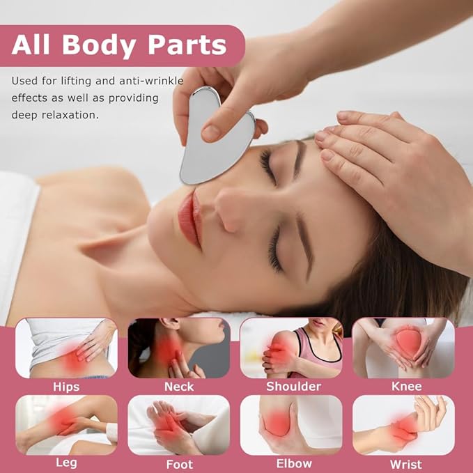 5-in-1 Stainless Steel Muscle Scraper Tool Set GuaSha Muscle Scraping Tools Set, Physical Massage Tools with Storage Case, Body Gua Sha Kit for Body Skin Massage