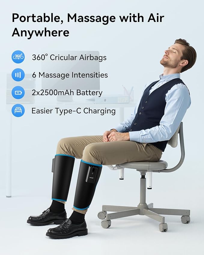 FIT KING Cordless Calf Massager – Rechargeable Leg Compression Massager for Circulation, Edema, RLS, Pain Relief & Recovery, 6 Intensities, 3 Modes, Portable Gift for Mom, Dad, Athletes
