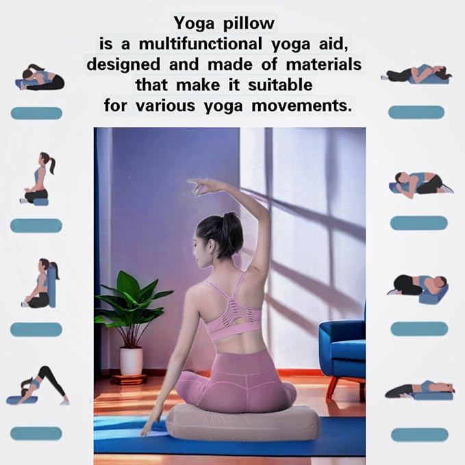 NGT new guide steps Yoga Bolster Pillow for Meditation and Support - 20"*12"*6" Rectangular Yoga Cushion Foam Wedges Washable Suede Pillowcase for Men and Women with Carry Handles. (Grey)